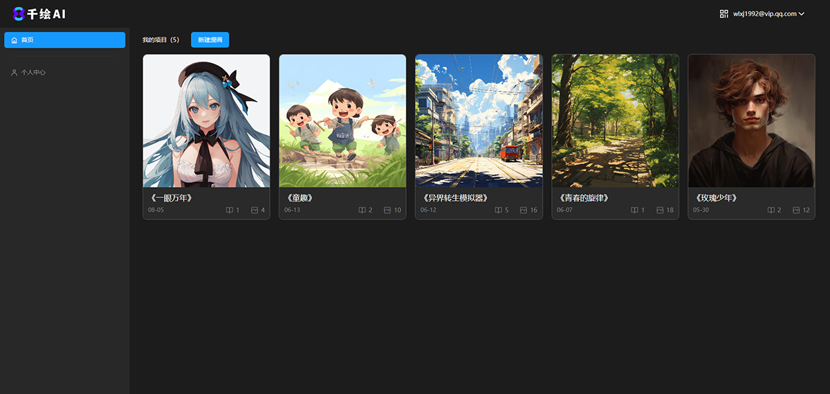 登录后进入漫画项目管理页面。 千绘AI
