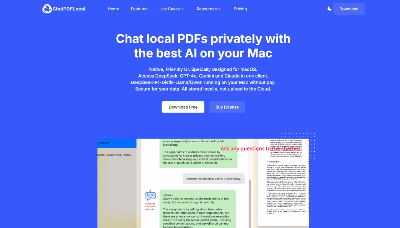 ChatPDFLocal:专为Mac用户设计的本地PDF阅读和处理工具 ChatPDFLocal