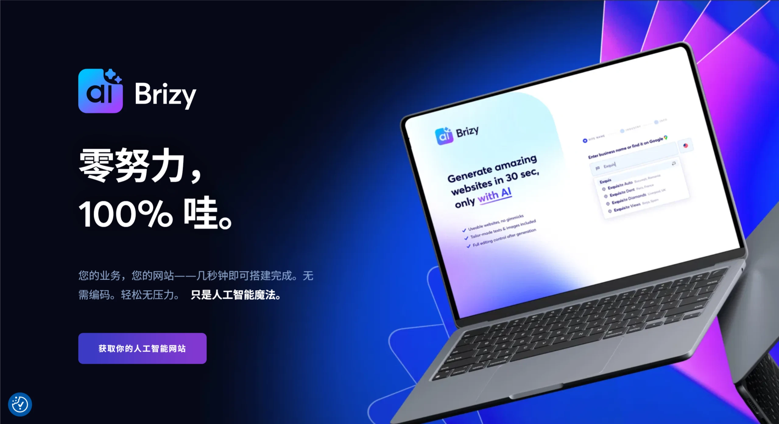 Brizy AI:一款AI网站生成器,几分钟内可创建网站 BrizyAI