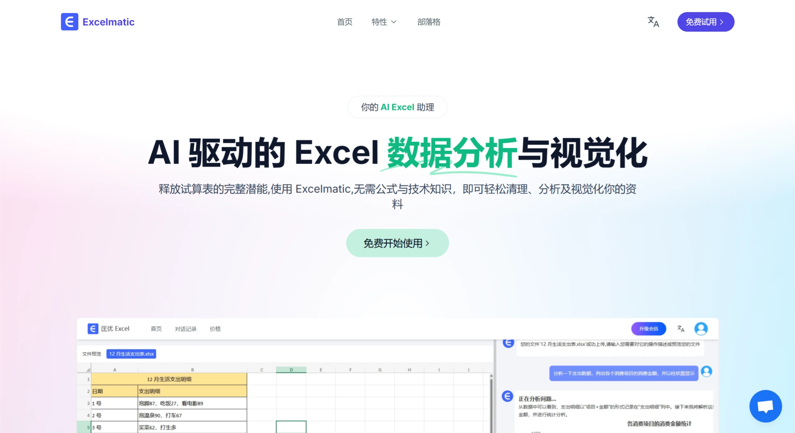 Excelmatic AI:AI驱动的Excel数据分析与可视化工具 ExcelmaticAI